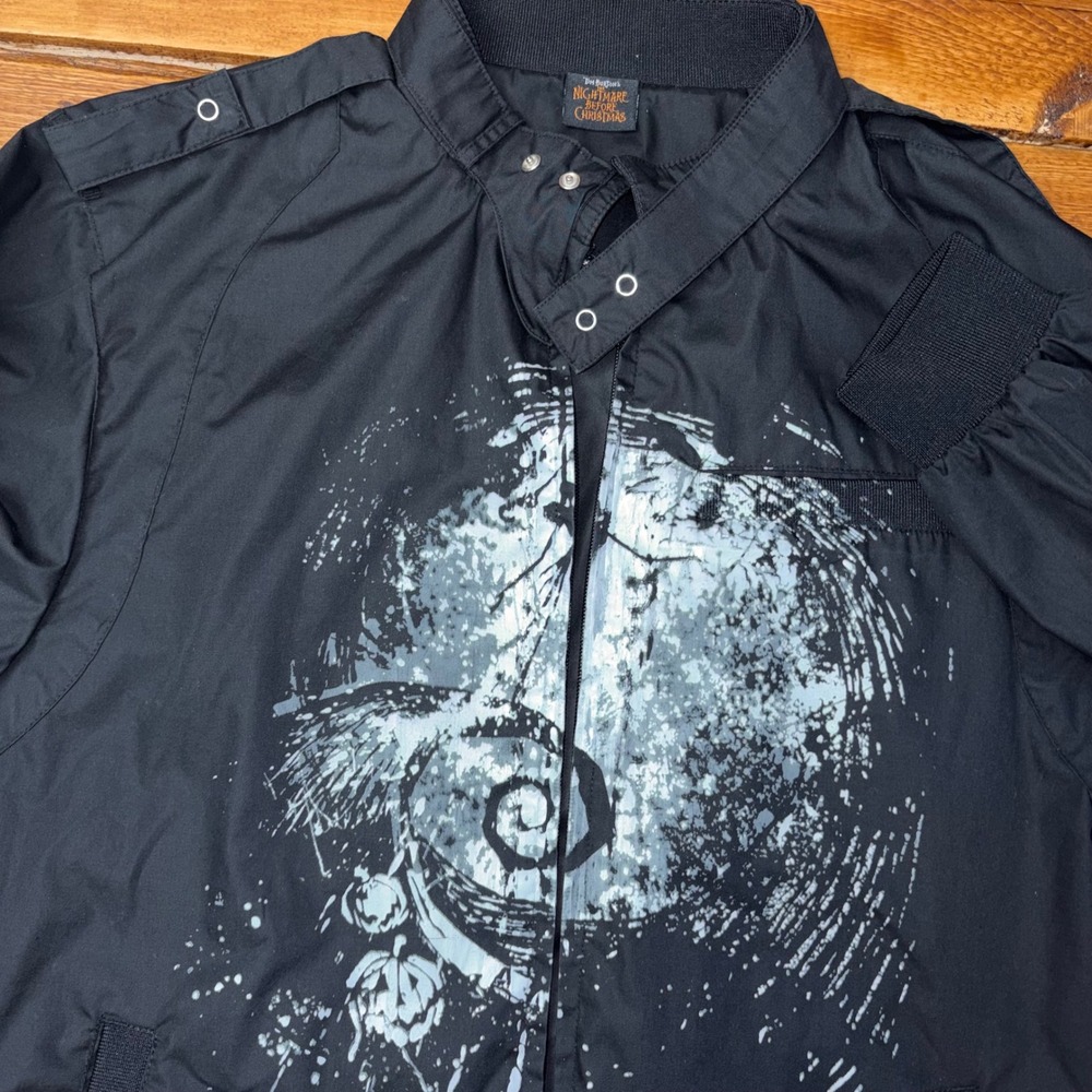 Vtg Nightmare Before Christmas Bomber Jacket Adult XL Black Jack Skellington SEE